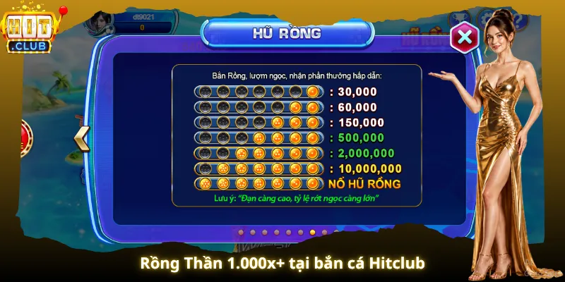 Rồng Thần 1.000x+ tại bắn cá Hitclub